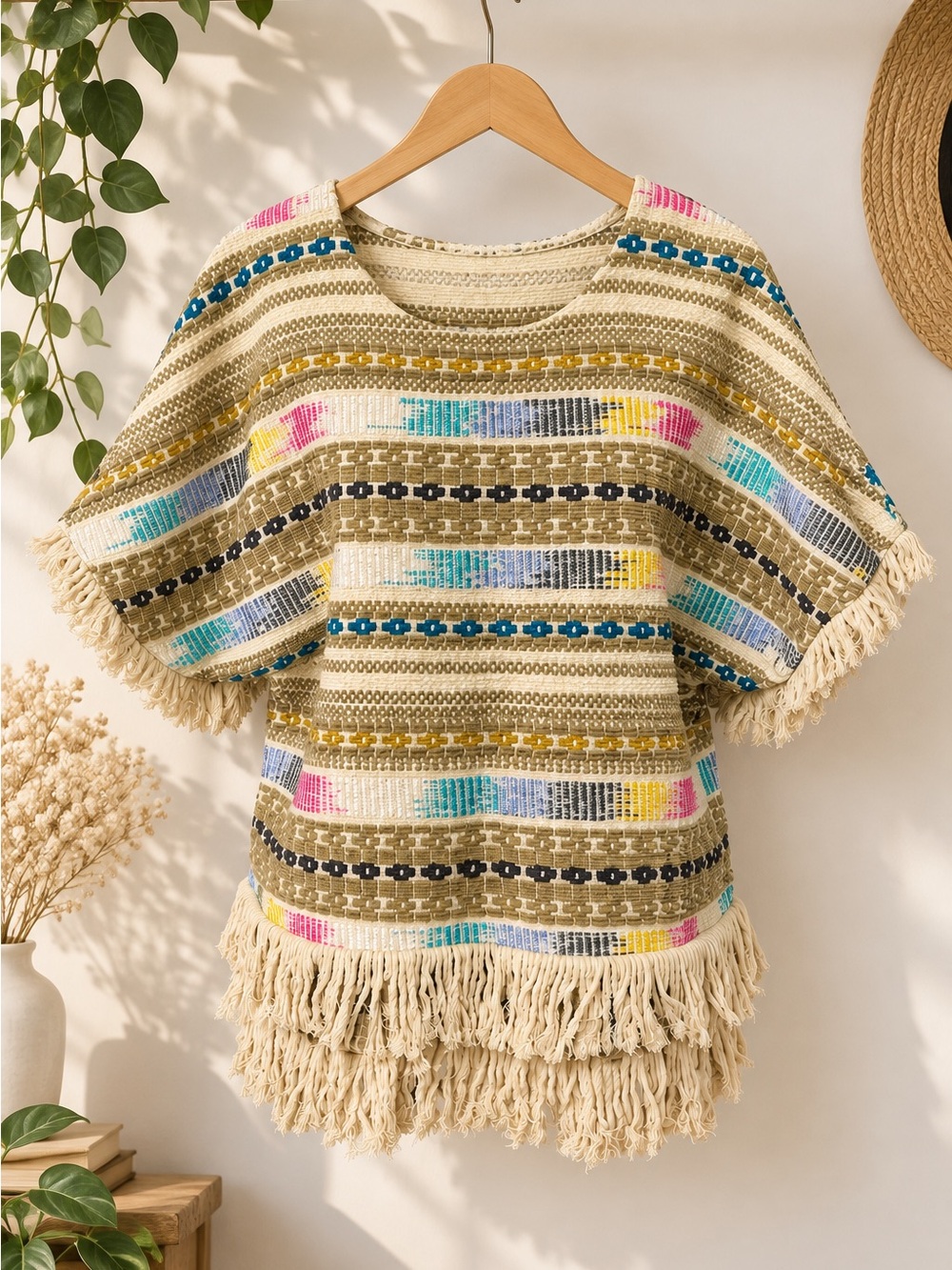 Ivy Jane Boho Woven Fringe Top Size Medium